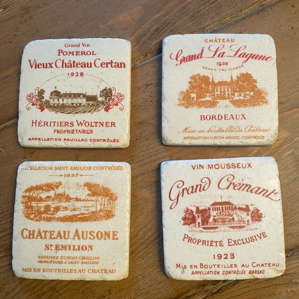 EUC set of 4 wine themed tumbled stone coasters